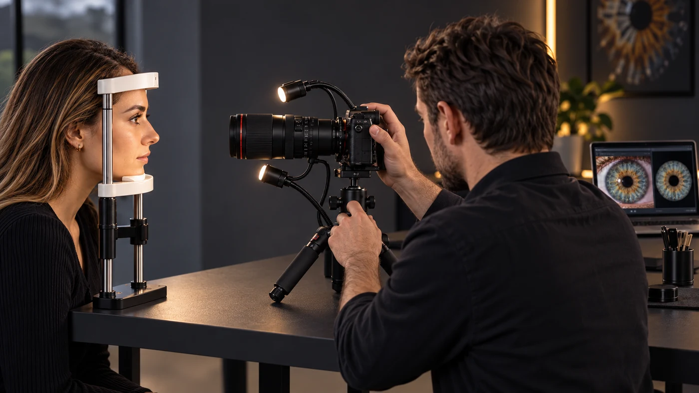 Kompakter Aufnahmeplatz für professionelle Irisfotografie